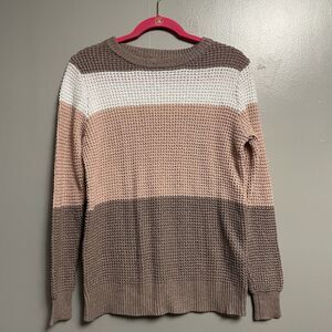 Pulse Brown Pink White Striped Waffle-Knit Pullover Sweater Women's S